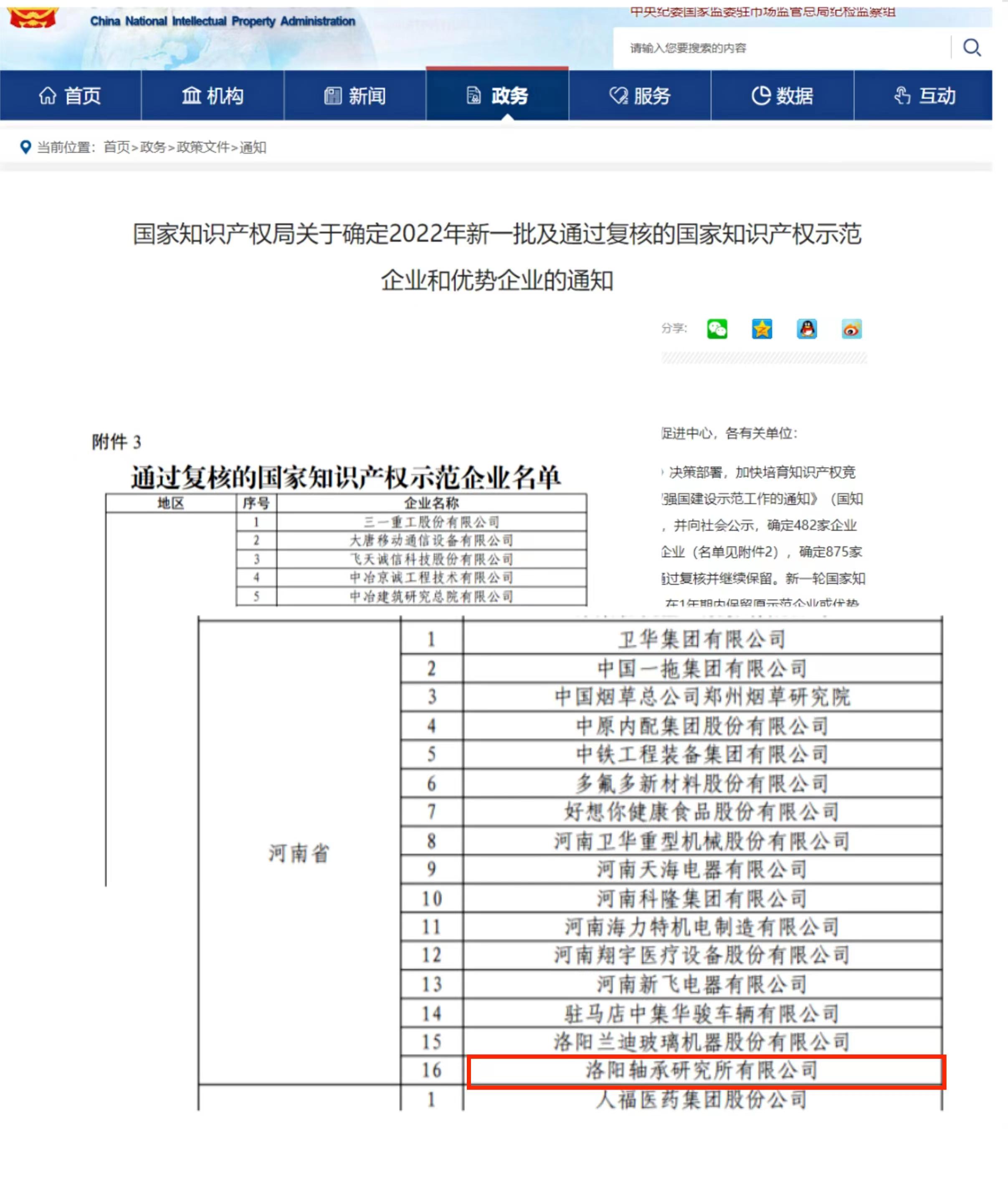 公司顺遂通过“国家知识产权树模企业”复核   -洛阳轴承